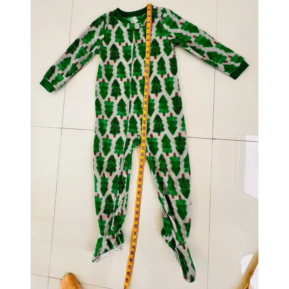 Fleece Footed Pajama Pjs One Piece Sleeper Christmas Tree Zip Footie Cozy 5T 5